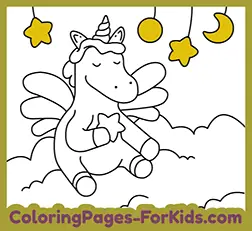 Printable coloring pages for kids and toddlers: Unicorn with wings