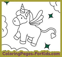 Online coloring pages to print and paint: Flying unicorn