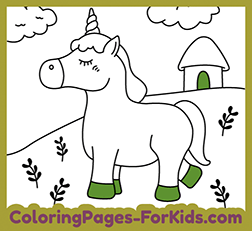 Printable coloring pages for children. Unicorn's house to print and color