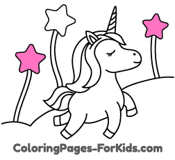 Online unicorn drawings for kids and online coloring pages to paint: Unicorn under the Stars