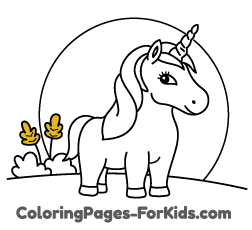 Free unicorn drawings to paint for young kids and online coloring pages for toddlers: Sunset