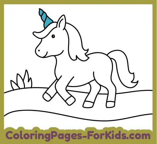 Online coloring pages to paint unicorns online for kids: Unicorn heading to the river