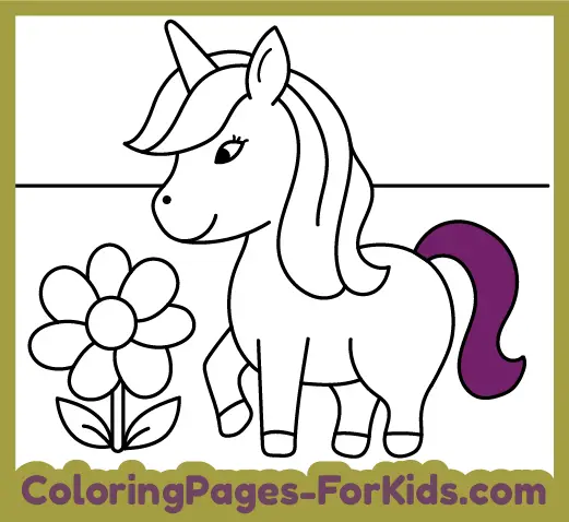 Online coloring pages for babies and toddlers: Unicorn with his flower